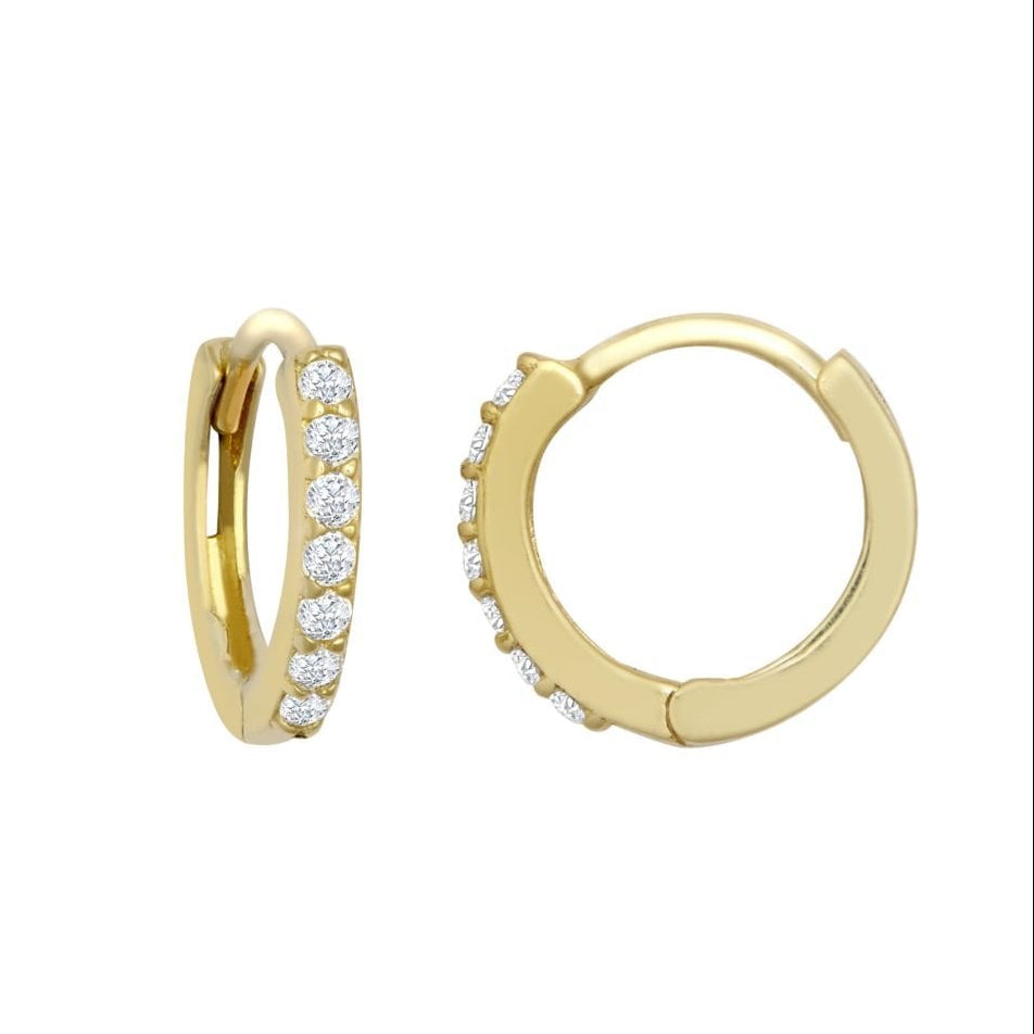 9ct Yellow Gold CZ 10mm Huggie Hoop Earrings