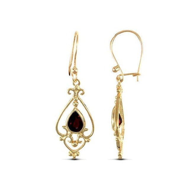9ct Yellow Gold Garnet Drop Earrings