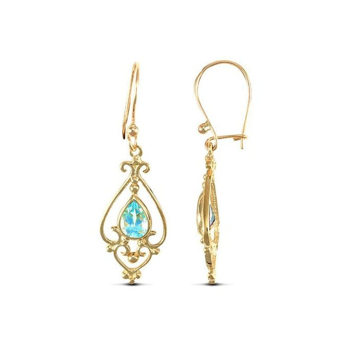 9ct Yellow Gold Blue Topaz Drop Earrings