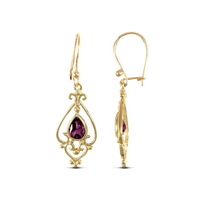 9ct Yellow Gold Amethyst Drop Earrings
