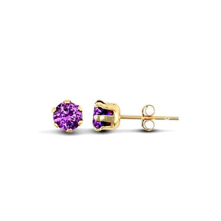 9ct Yellow Gold 3mm Purple CZ Stud Earrings