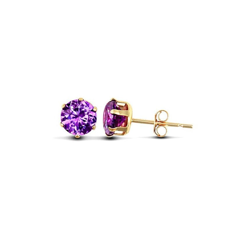 9ct Yellow Gold 5mm Purple CZ Stud Earrings