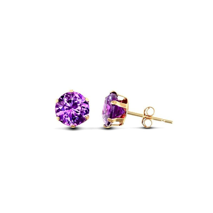 9ct Yellow Gold 6mm Purple CZ Stud Earrings