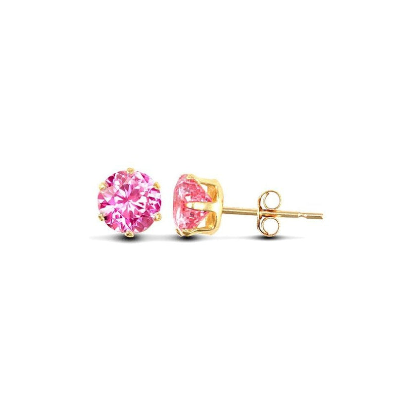 9ct Yellow Gold 5mm Pink CZ Stud Earrings