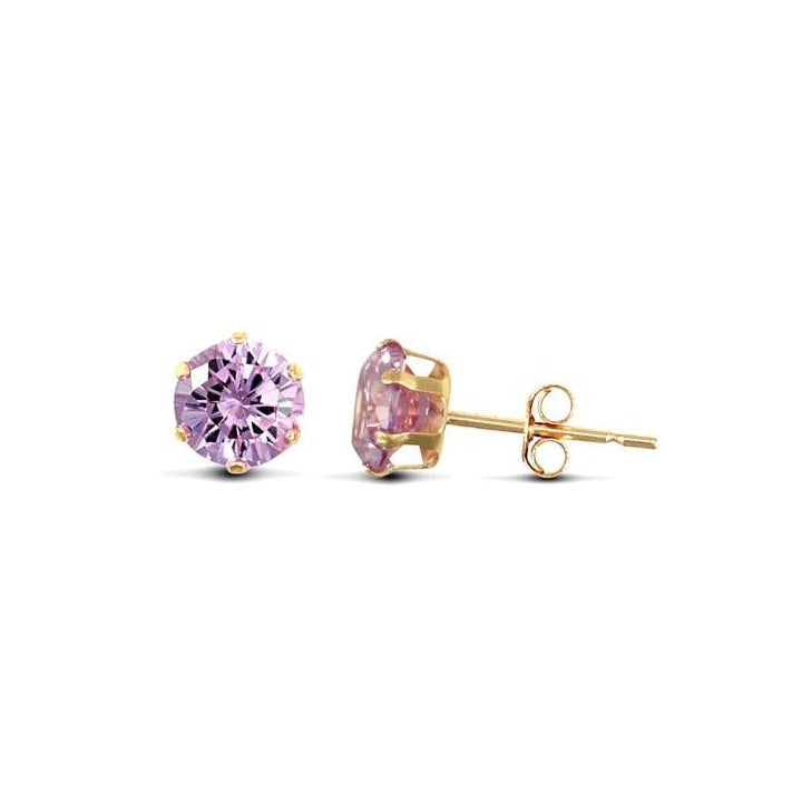 9ct Yellow Gold 5mm Light Purple CZ Stud Earrings