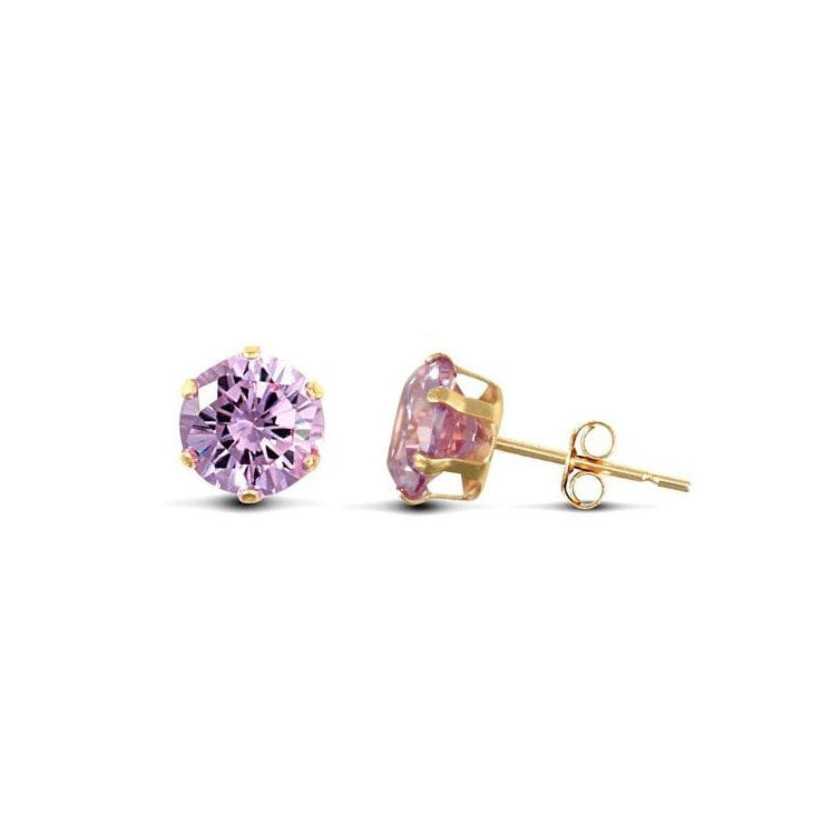 9ct Yellow Gold 6mm Light Purple CZ Stud Earrings