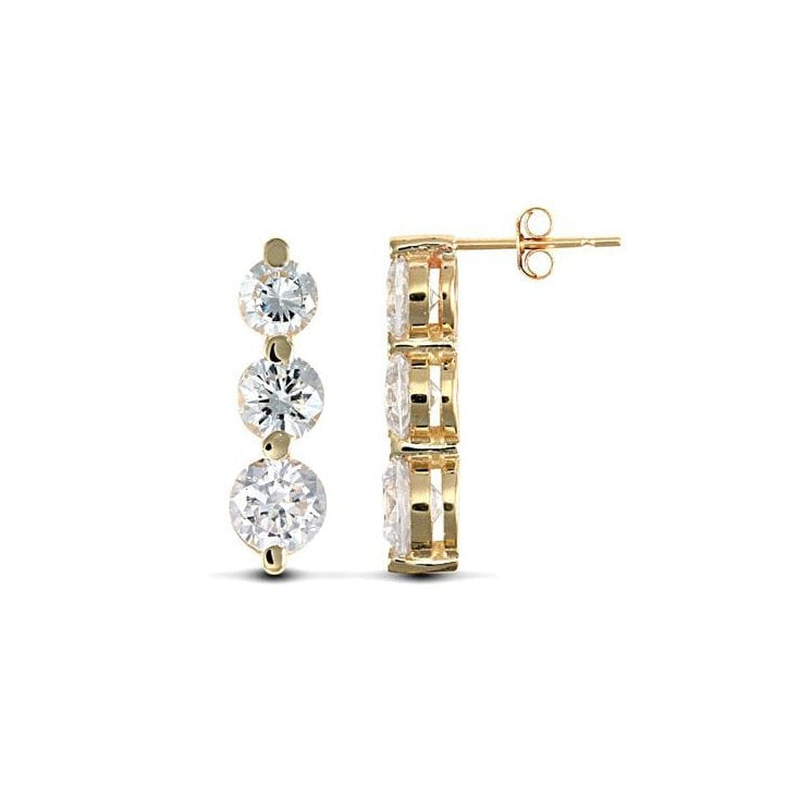 9ct Yellow Gold 3 Stone CZ Drop Stud Earrings