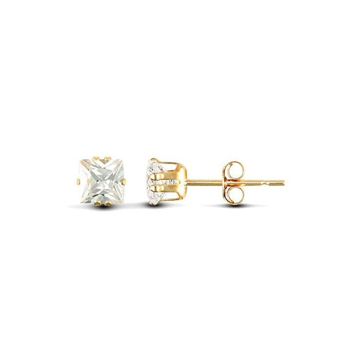 9ct Yellow Gold 4mm Square CZ Stud Earrings