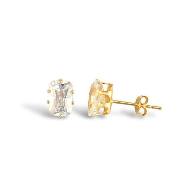 9ct Yellow Gold Rectangle CZ Stud Earrings
