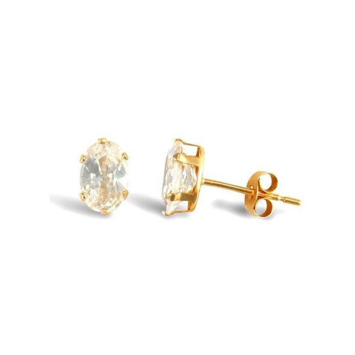 9ct Yellow Gold Oval CZ Stud Earrings