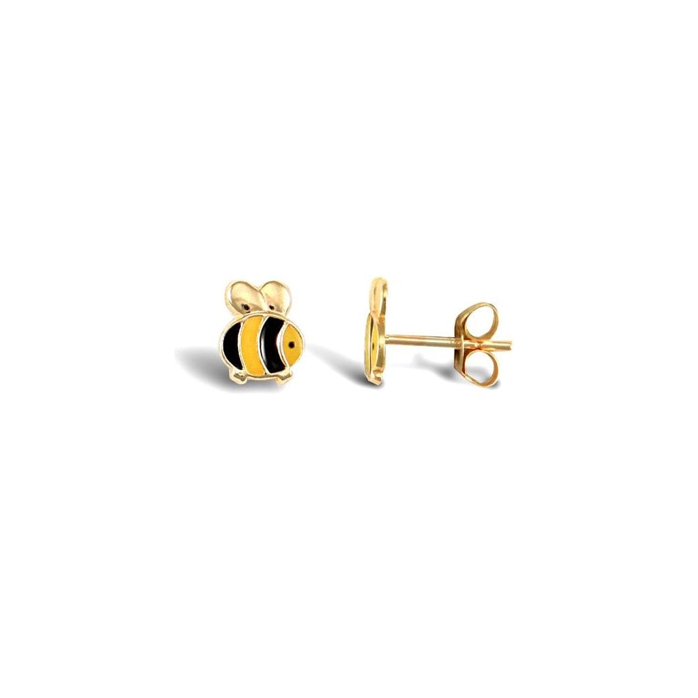 9ct Yellow Gold Enamel Bee Stud Earrings
