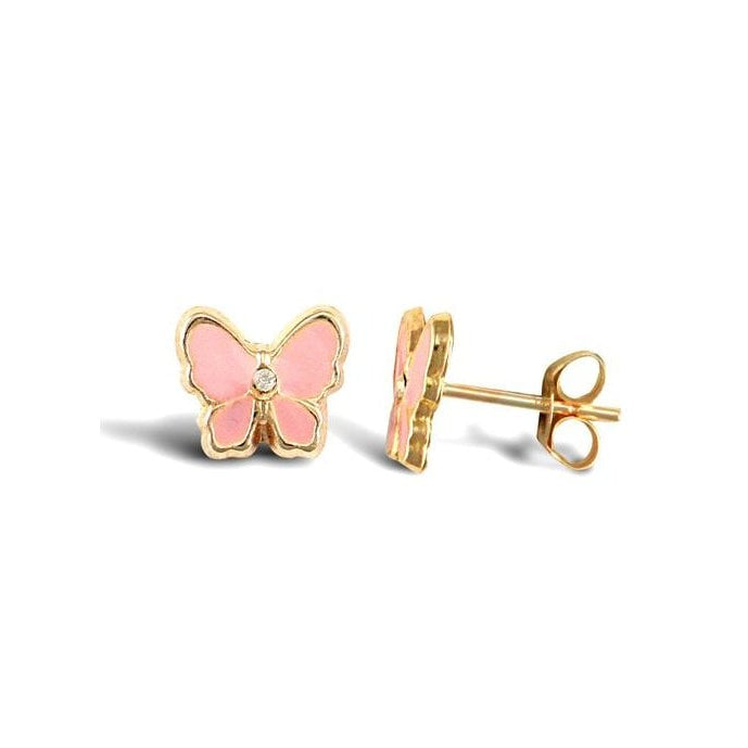 9ct Yellow Gold Enamel Butterfly Stud Earrings