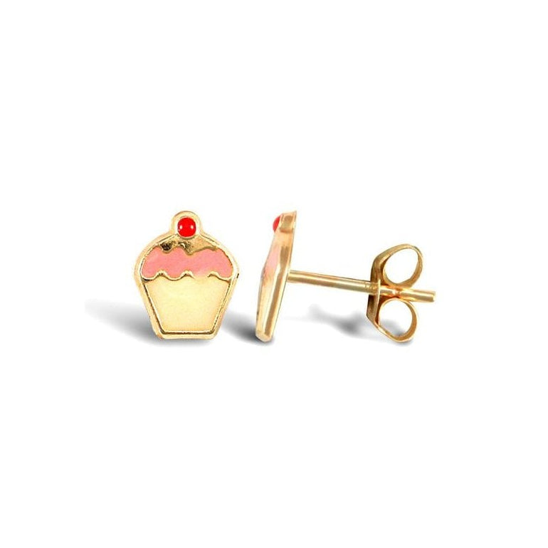 9ct Yellow Gold Enamel Cupcake Stud Earrings