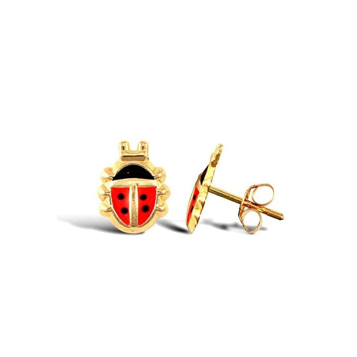 9ct Yellow Gold Enamel Ladybird Stud Earrings