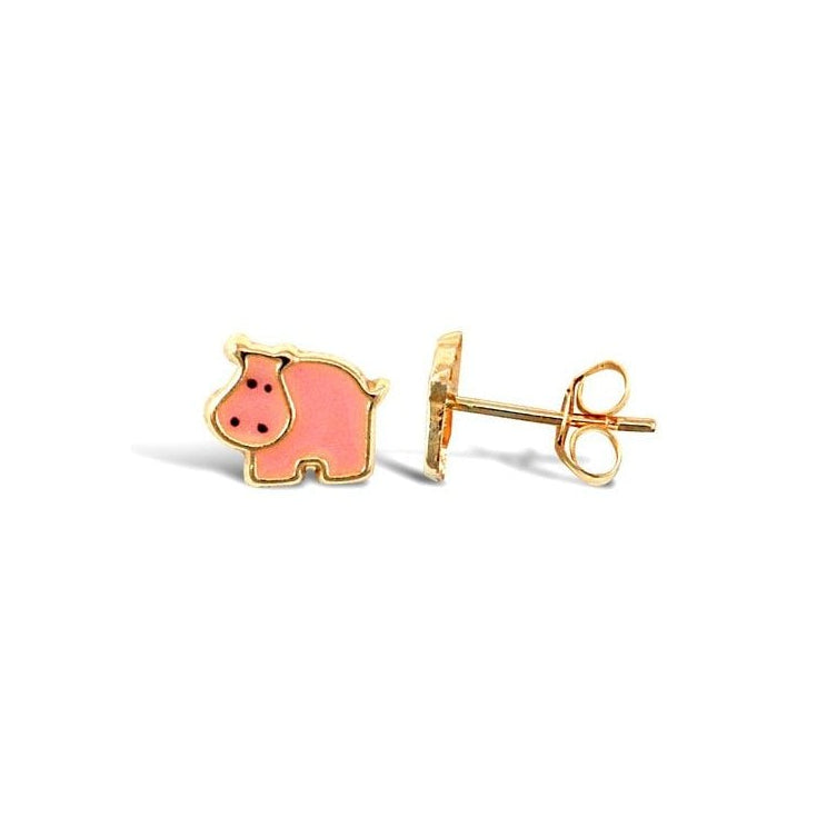 9ct Yellow Gold Enamel Hippo Stud Earrings