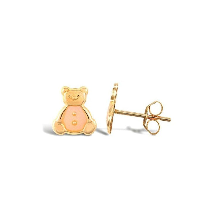9ct Yellow Gold Enamel Teddy Bear Stud Earrings