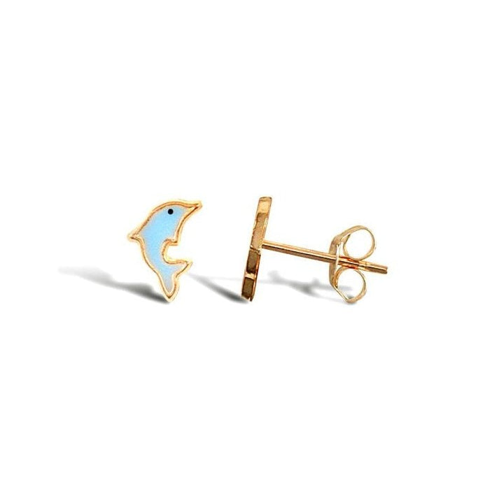 9ct Yellow Gold Enamel Dolphin Stud Earrings