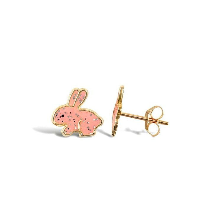 9ct Yellow Gold Enamel Rabbit Stud Earrings