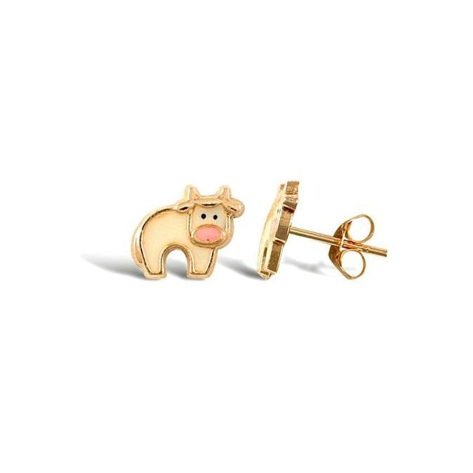 9ct Yellow Gold Enamel Cow Stud Earrings