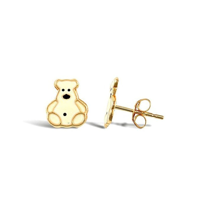 9ct Yellow Gold Enamel Polar Bear Stud Earrings