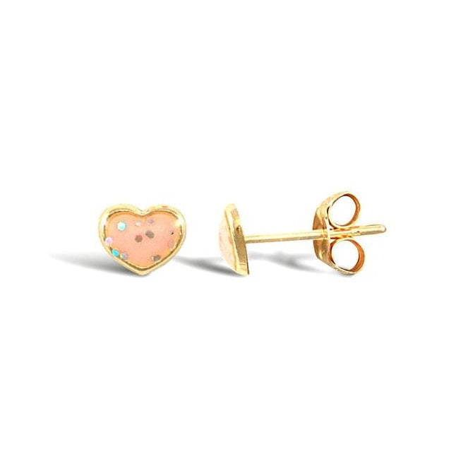 9ct Yellow Gold Enamel Heart Stud Earrings