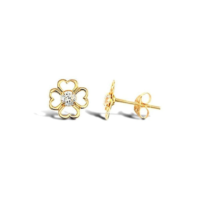 9ct Yellow Gold CZ Clover Stud Earrings