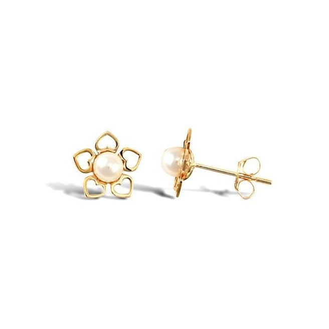 9ct Yellow Gold Flower Pearl Stud Earrings