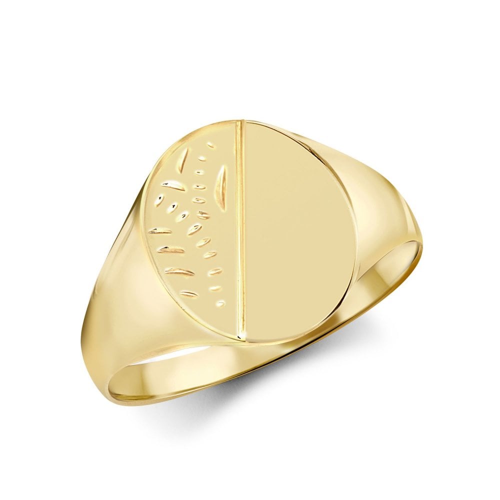 9ct Yellow Gold Patterned Oval Signet Ring