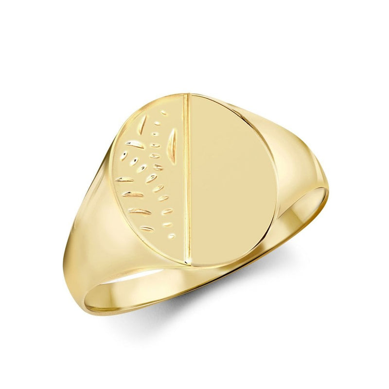 9ct Yellow Gold Patterned Oval Signet Ring