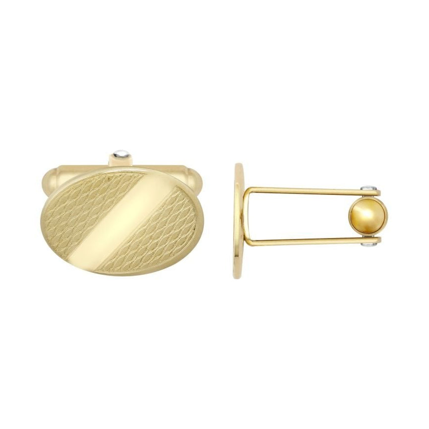 9ct Yellow Gold Patterned Oval Cufflinks with Swivel Backs