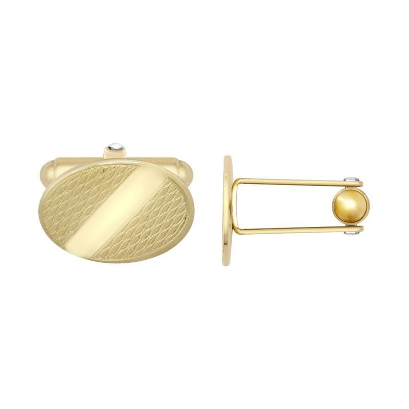 9ct Yellow Gold Patterned Oval Cufflinks with Swivel Backs