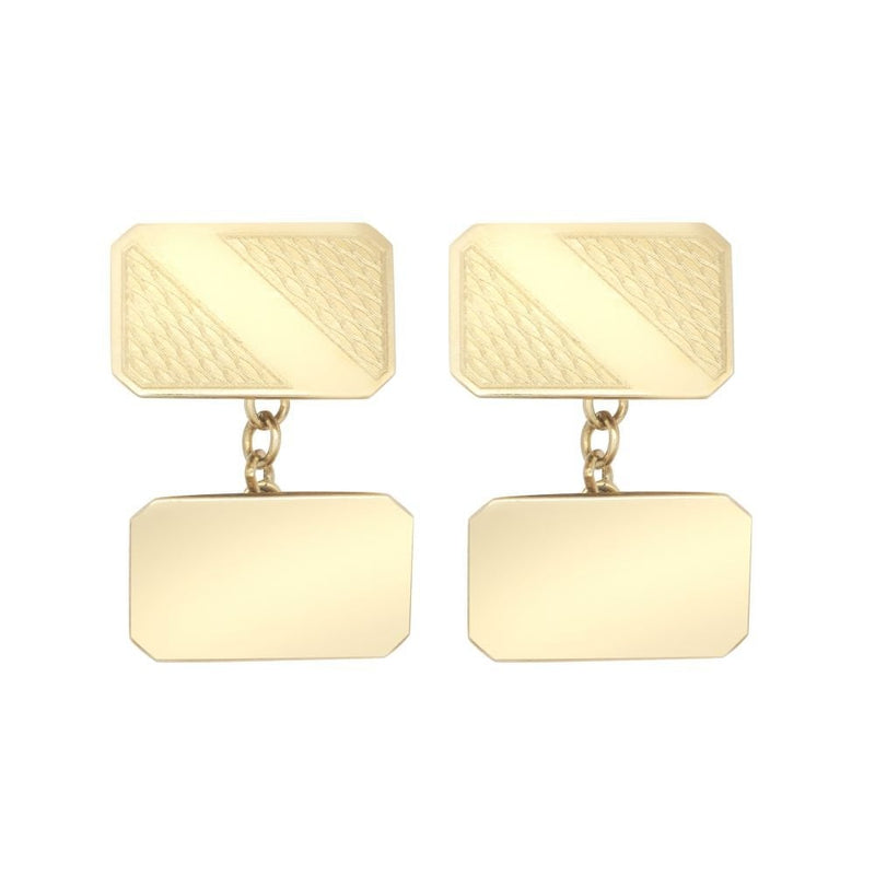 9ct Yellow Gold Patterned Rectangle Cufflinks With Chain Back