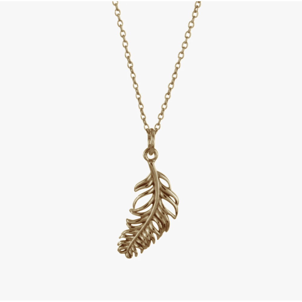 Gold Plated Silver Feather Drop Necklace