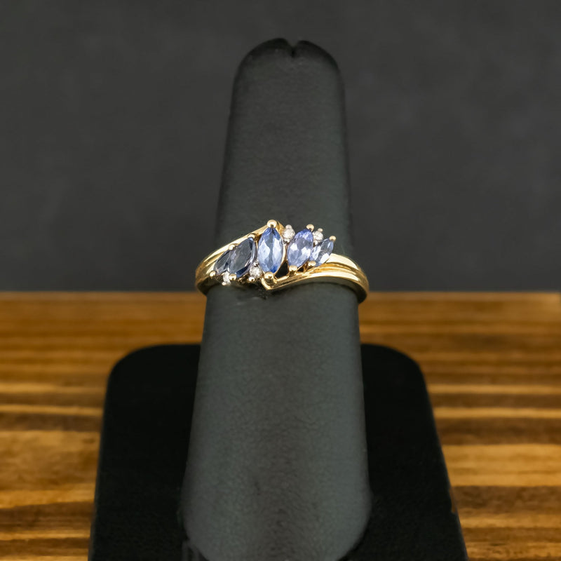 9ct Yellow Gold Tanzanite and Diamond Ring Size N 2.1g
