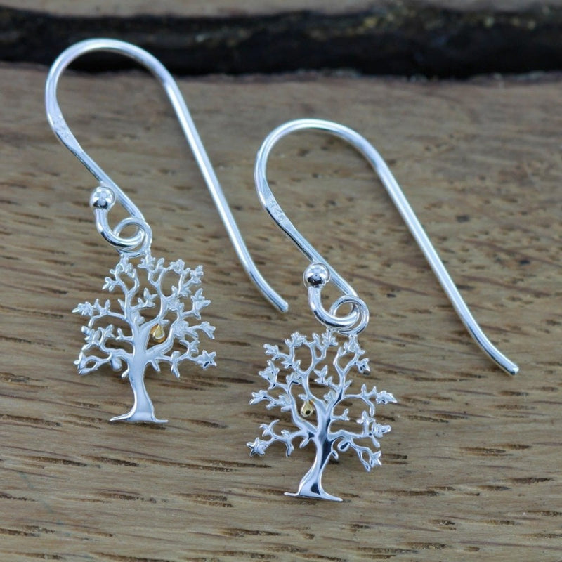 Sterling Silver Nut Tree Drop Earrings