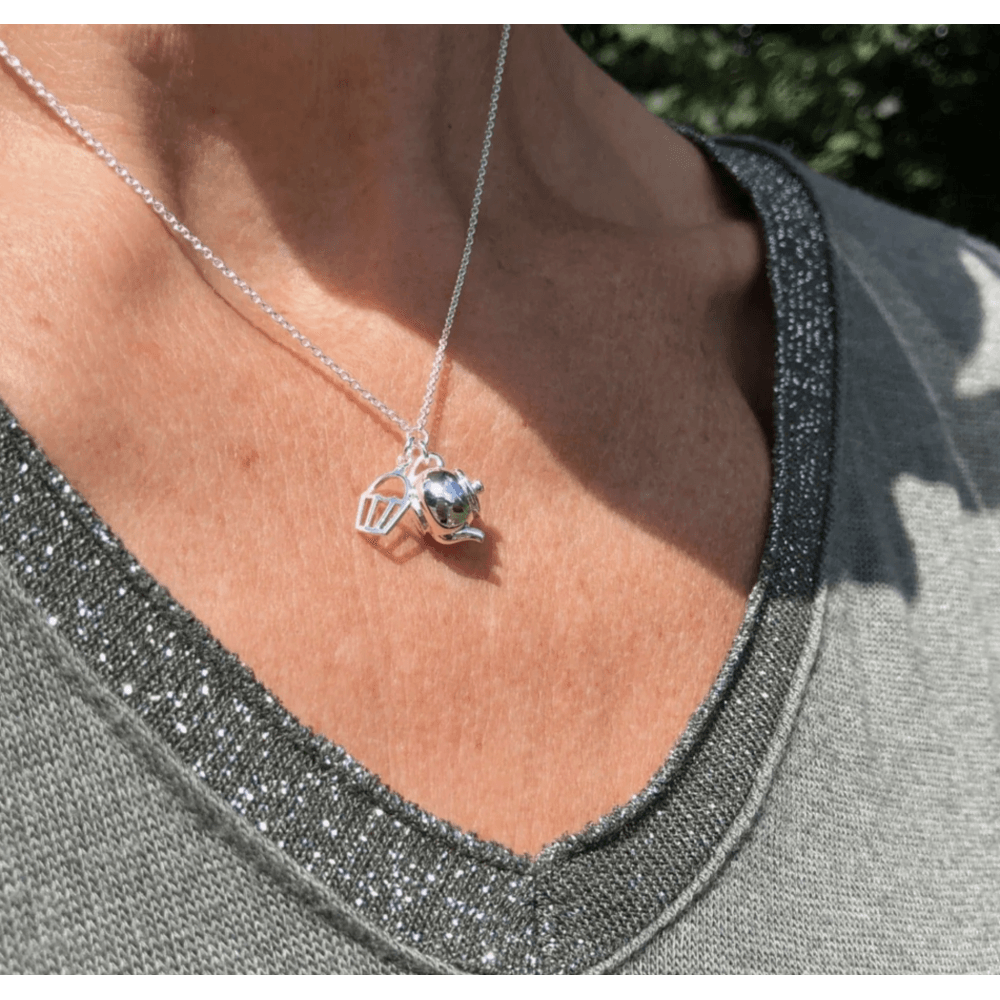 Sterling Silver Tea and Cake Charm Necklace