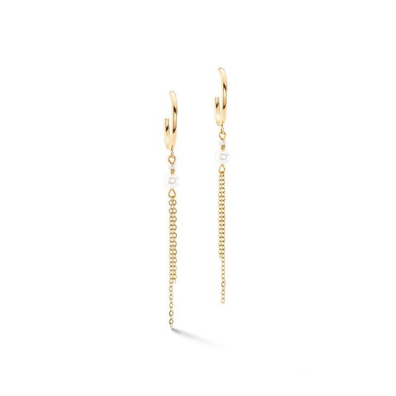 Princess Pearls Chain Hoop Earrings Gold White