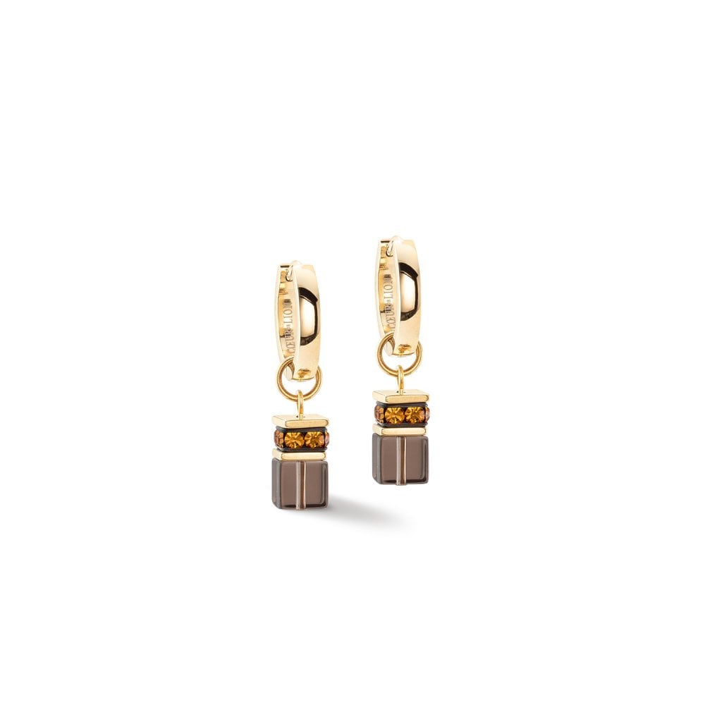 GeoCUBE® Chunky Chain Hoop Earrings Gold Brown