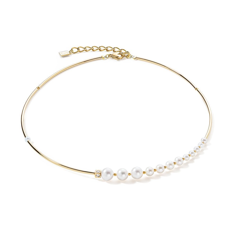 Necklace Asymmetry Freshwater Pearls & Stainless Steel White Gold