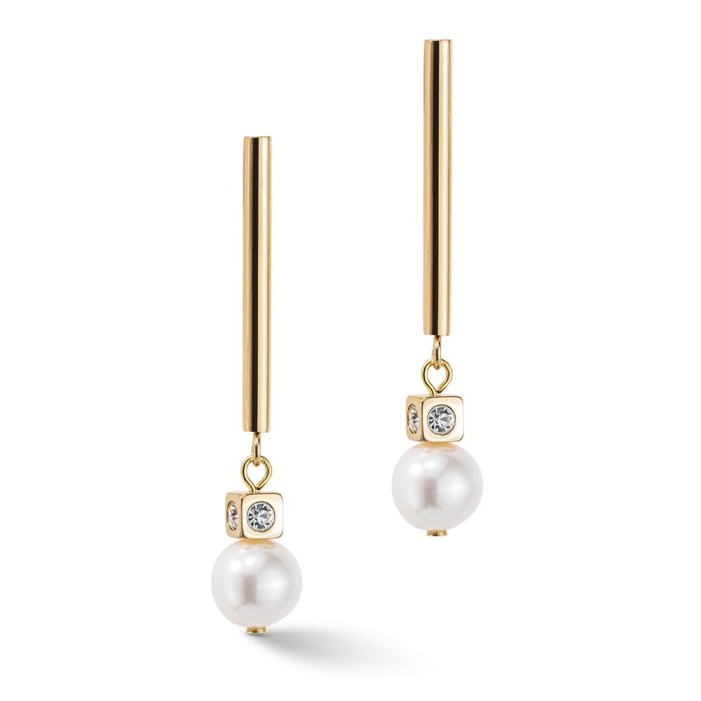 Earrings Asymmetry Freshwater Pearls & Stainless Steel White Gold