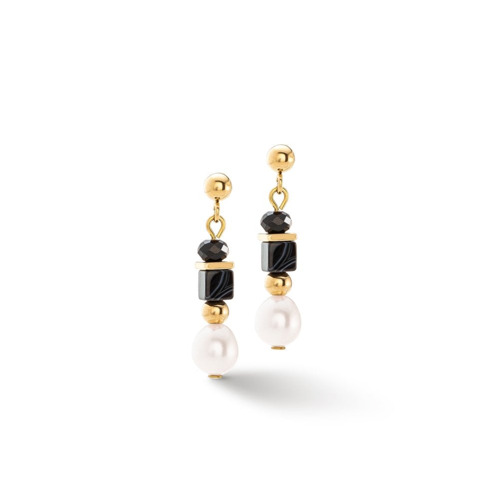 Pearls & Onyx Earrings Gold