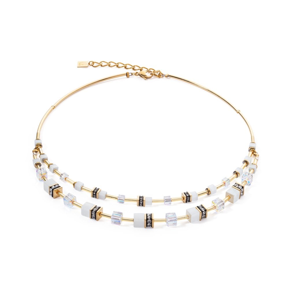 GeoCUBE® Iconic Layer Necklace Gold White