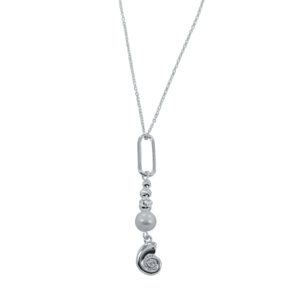 Sterling Silver Pearl and Ammonite Pendant Necklace