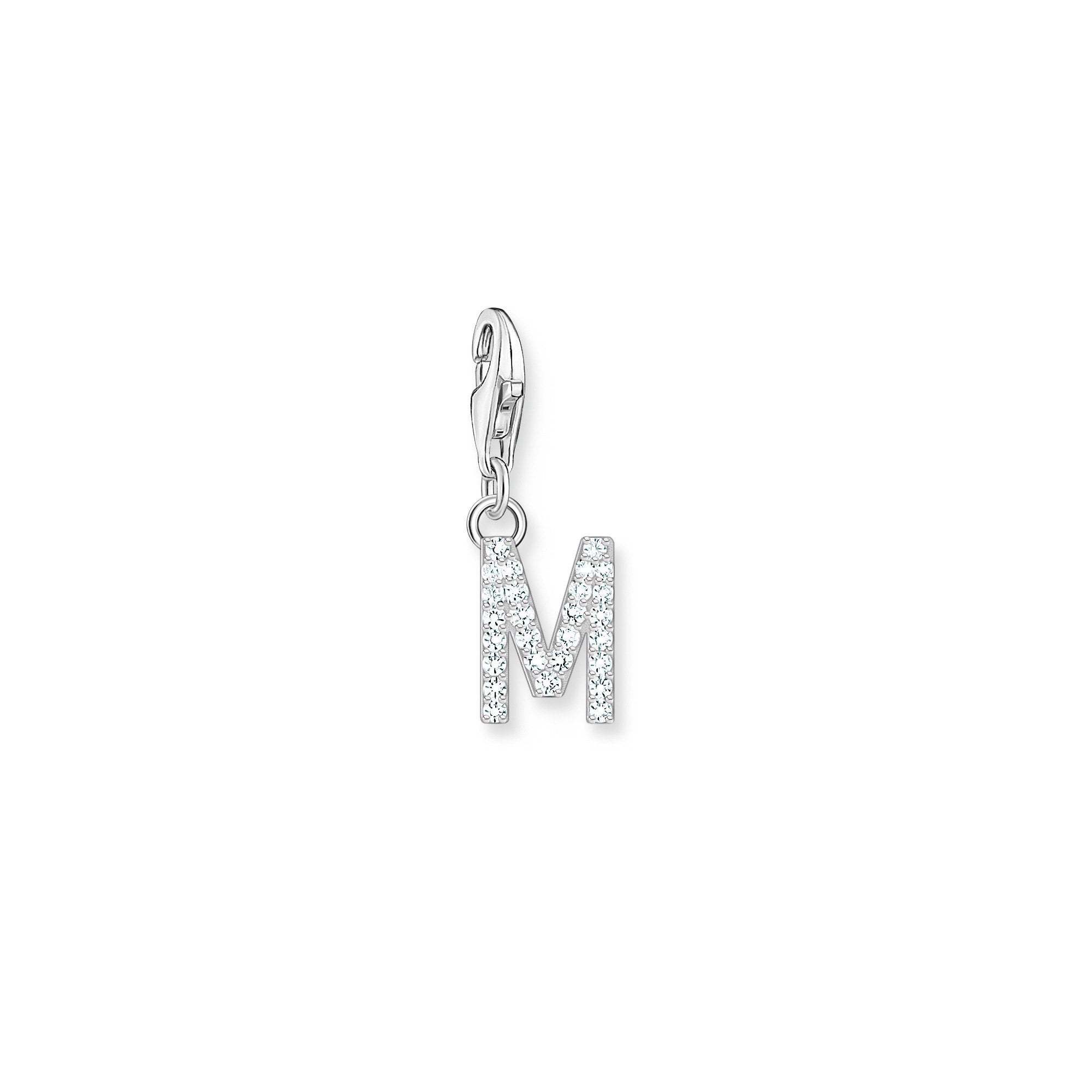 Charm Pendant Initial M White Stones