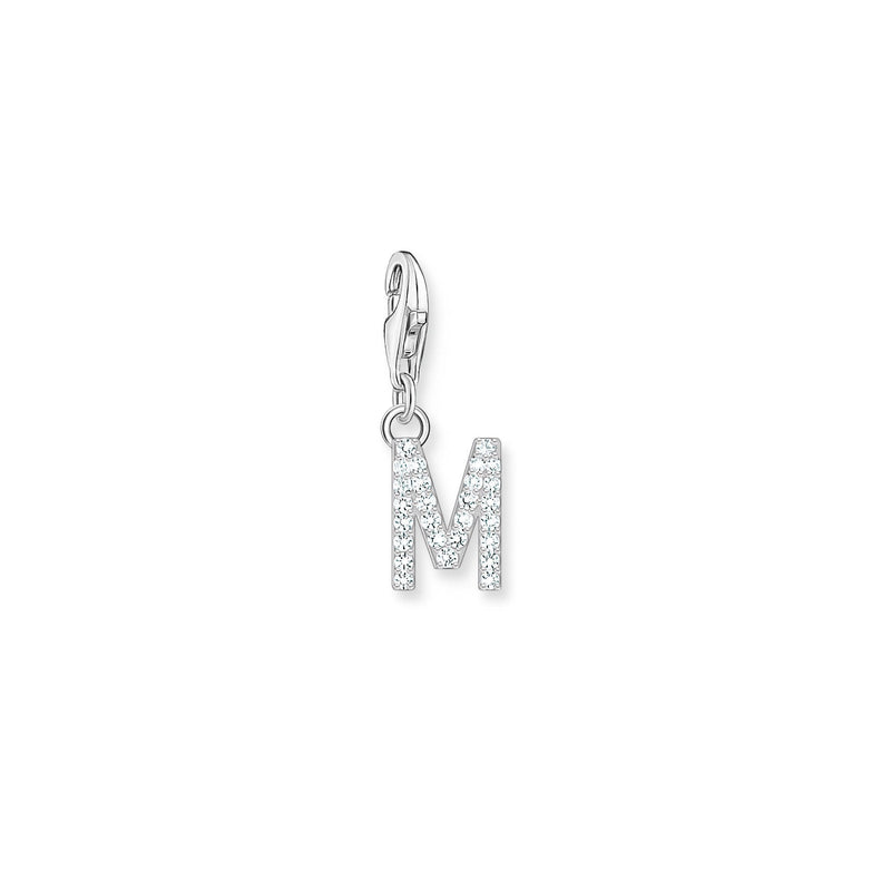 Charm Pendant Initial M White Stones