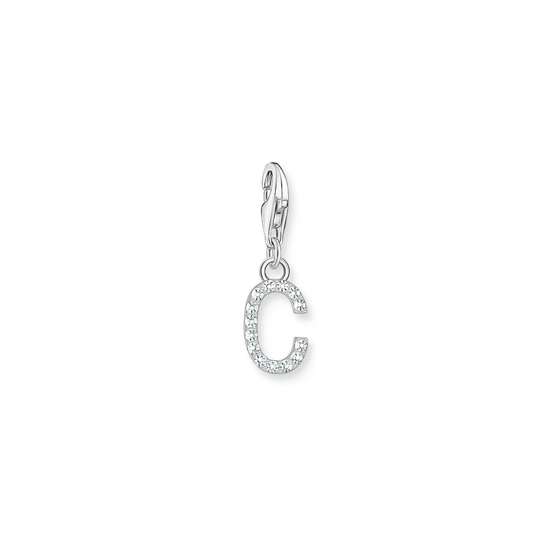 Charm Pendant Initial C White Stones