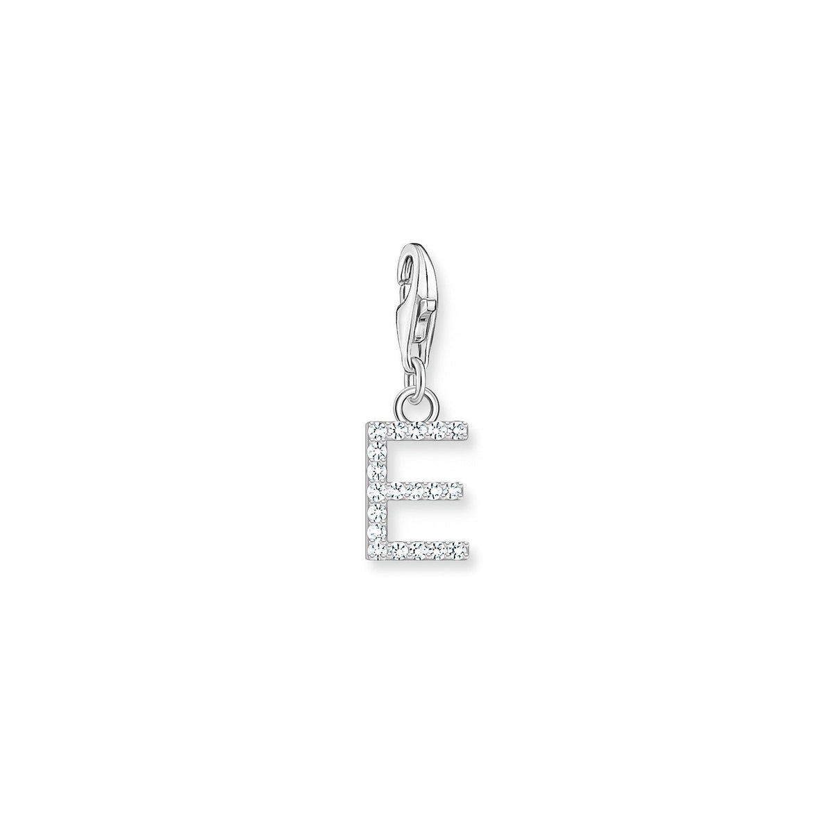 Charm Pendant Initial E White Stones