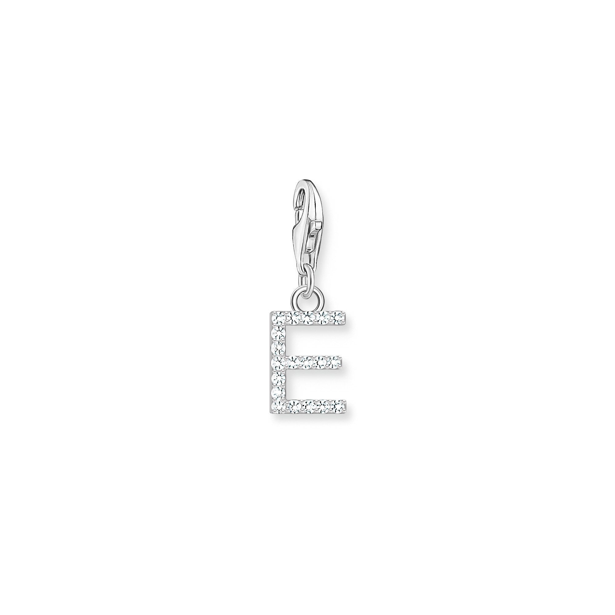 Charm Pendant Initial E White Stones
