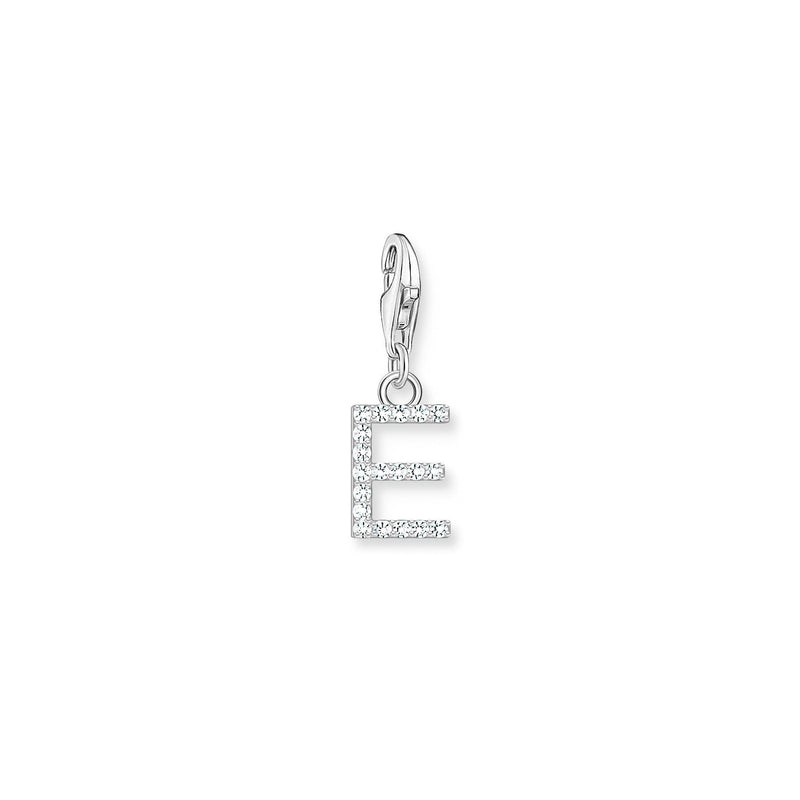 Charm Pendant Initial E White Stones