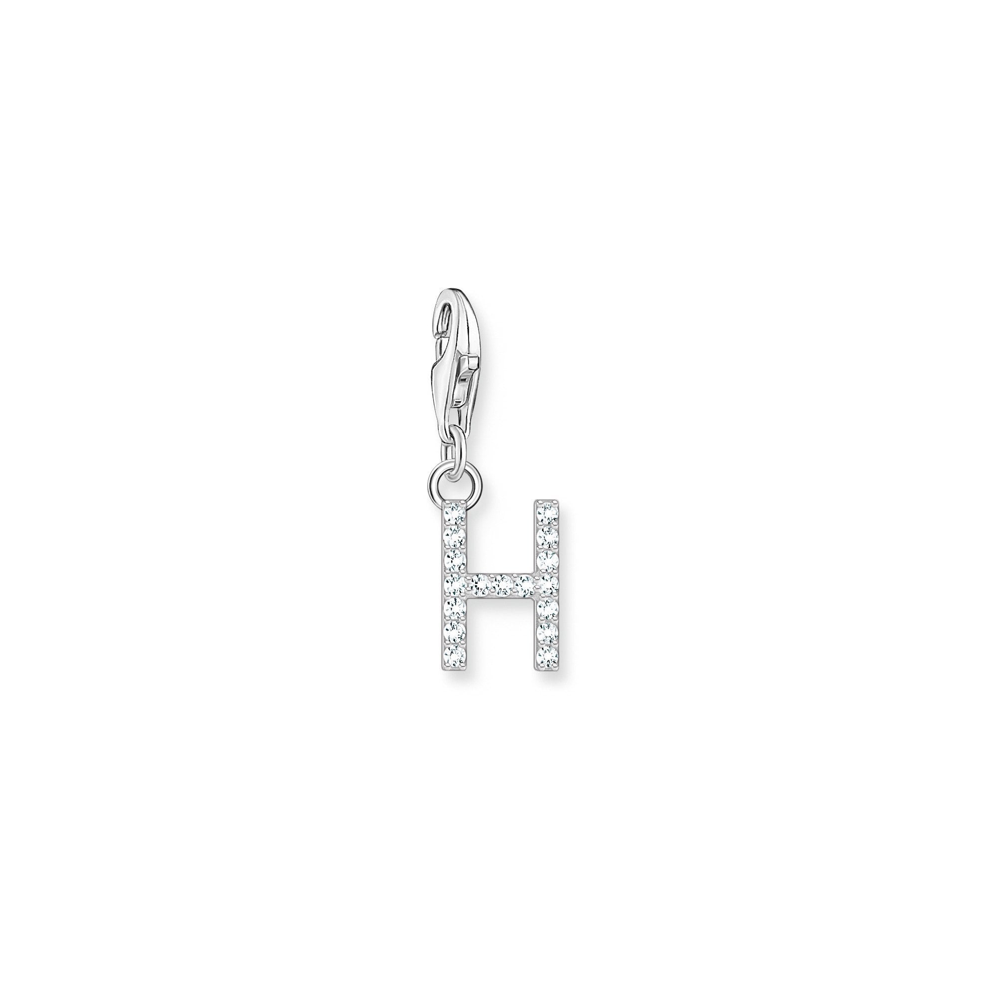 Charm Pendant Initial H White Stones